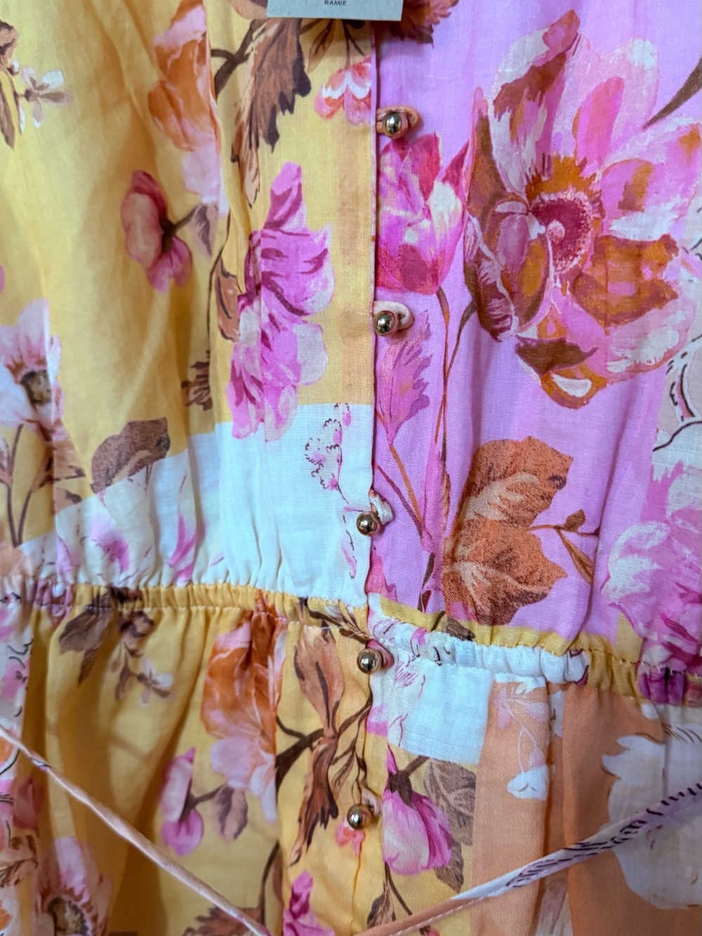 Ever New Patchwork Floral Puff Sleeve Dress in Peach and Pink - Picture 7 of 13